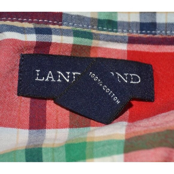 Lands' End Mens XL Short Sleeve Red Plaid Button Down Shirt Cotton Pocket Preppy - Picture 8 of 9